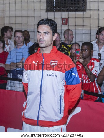 New York, NY, USA - July 25, 2014: Arsenal football player Mikel Arteta attends the PUMA partners with Arsenal Football Club to Debut Monumental Cannon event in Grand Central Station in New York City.