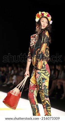 New York, NY, USA - September 04, 2014: Model walks runway for Desigual Spring 2015 Runway show during Mercedes-Benz Fashion Week New York at the Theatre at Lincoln Center, Manhattan