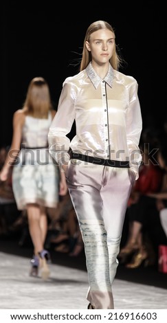 New York, NY, USA - September 05, 2014: Model walks runway for Monique Lhuillier Spring 2015 Runway show during Mercedes-Benz Fashion Week New York at the Theatre at Lincoln Center, Manhattan