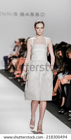 New York, NY, USA - September 08, 2014: Model walks runway for Dennis Bassol Spring 2015 Runway show during Mercedes-Benz Fashion Week New York at the Theatre at Lincoln Center, Manhattan