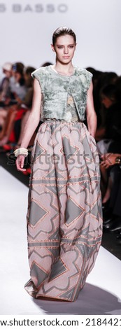 New York, NY, USA - September 08, 2014: Model walks runway for Dennis Basso Spring 2015 Runway show during Mercedes-Benz Fashion Week New York at the Theatre at Lincoln Center, Manhattan