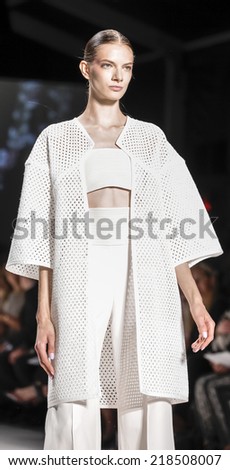 New York, NY, USA - September 09, 2014: Model walks runway for Pamella Roland Spring 2015 Runway show during Mercedes-Benz Fashion Week New York at the Salon at Lincoln Center, Manhattan