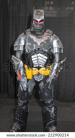 New York, NY, USA - October 11 2014: Comic Con attendee poses in the costume during Comic Con 2014 at The Jacob K. Javits Convention Center in New York City