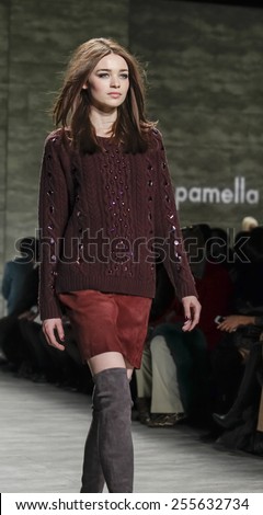 New York, NY, USA - February 16, 2015: A model walks runway for Pamella Roland Fall 2015 Runway show during Mercedes-Benz Fashion Week New York at the Pavilion at Lincoln Center, Manhattan