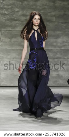 New York, NY, USA - February 16, 2015: A model walks runway for Pamella Roland Fall 2015 Runway show during Mercedes-Benz Fashion Week New York at the Pavilion at Lincoln Center, Manhattan