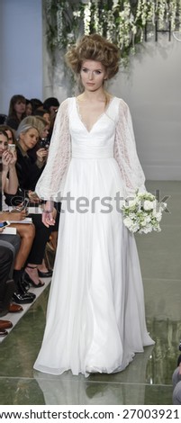 New York, NY, USA - April 16, 2015: A model walks runway for Theia Spring 2016 Bridal Collection at Theia Showroom during New York Bridal week, Manhattan