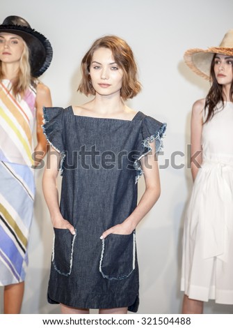 New York, NY, USA - September 9, 2015: Models pose for the WHIT Spring 2016 collection presentation during New York Fashion Week Spring/Summer 2016 at Pier 59, Manhattan.