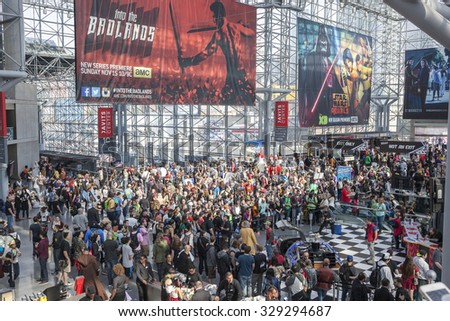 New York, NY, USA - October 9, 2015: General atmosphere on convention floor during Comic Con 2015 at The Jacob K. Javits Convention Center in New York City.