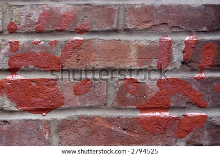 Close up photo with grunge brick wall with print by hand