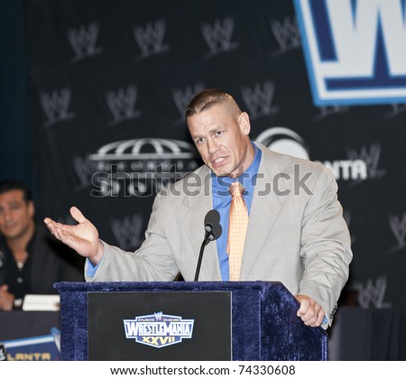 NEW YORK, NY - MARCH 30: WWE Superstar John Cena attends the WrestleMania XXVII press conference at Hard Rock Cafe New York on March 30, 2011 in New York City.
