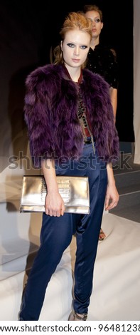 NEW YORK - FEBRUARY 10:Model poses for Concept Korea collection by Do Ho at Mercedes-Benz Fall 2012 Fashion Week at Stage at Lincoln Center on February 10, 2012 in NYC