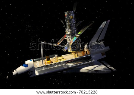 CAPE CANAVERAL, FL- JANUARY 2: The Hubble telescope on Space Shuttle Discovery displayed at NASA, Kennedy Space Center in Florida on January 2, 2011.