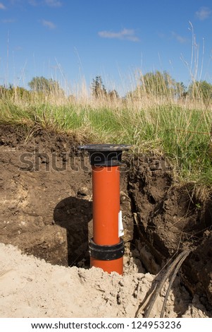 Sewer Pipe. Photography of a road construction site, new waste water pipes