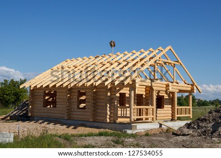 new wooden house built from logs