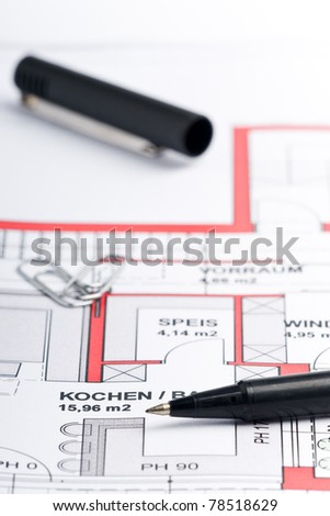 plan of a house with a black pen on it