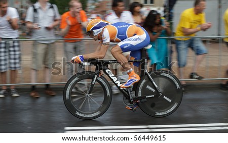 ROTTERDAM, THE NETHERLANDS - JULY 3: Denis Menchov participates in the 2010 Tour de France prologue time trial. July 3, 2010 in Rotterdam, The Netherlands