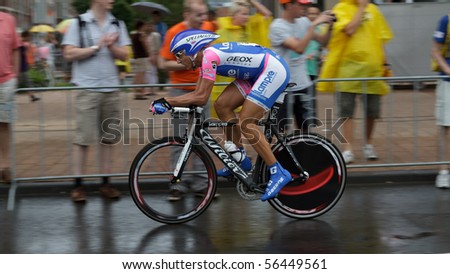 ROTTERDAM, THE NETHERLANDS - JULY 3: Adriano Malori on his way to a twelfth position in the 2010 Tour de France prologue time trial. July 3, 2010 in Rotterdam, The Netherlands