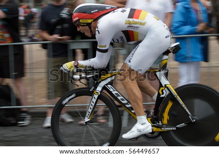 ROTTERDAM, THE NETHERLANDS - JULY 3: Tony Martin on his way to a second position in the 2010 Tour de France prologue time trial. July 3, 2010 in Rotterdam, The Netherlands