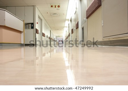 Looking down a hospital hall way