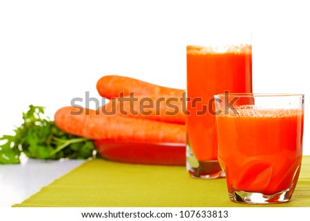 Juice and carrot isolated white kitchen prepare