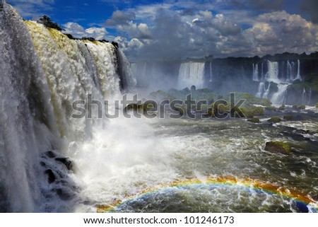 Iguassu Falls, the largest series of waterfalls of the world, located at the Brazilian and Argentinian border, View from Brazilian side