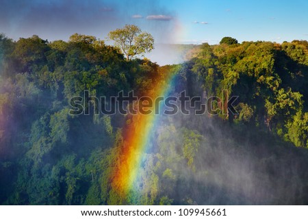 Rainbow over Victoria Falls, Zambezi river, Africa