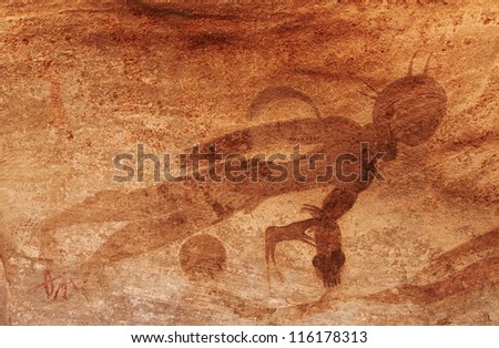 Famous prehistoric rock paintings of Tassili N\'Ajjer, Algeria