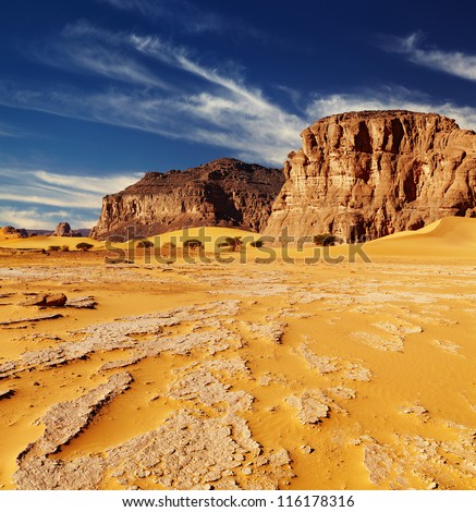 Sand Dunes And Rocks, Sahara Desert, Algeria