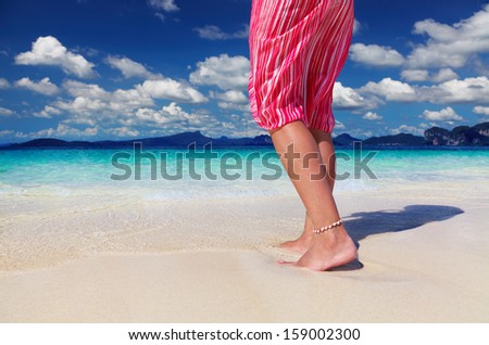 Tanned woman on the tropical beach, Andaman Sea, Thailand