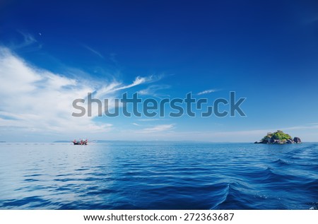 Seascape with calm sea and blue sky, Trat archipelago, Thailand