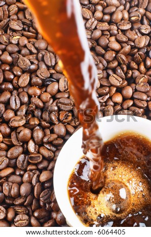 Pouring coffee and coffee-beans