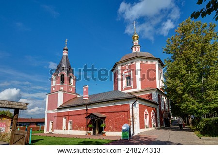 SUZDAL, RUSSIA - SEPTEMBER 08, 2014: Temple of the Assumption of the Blessed Virgin Mary in Suzdal. Church of the Assumption refers to a rare in Suzdal Naryshkin baroque style.