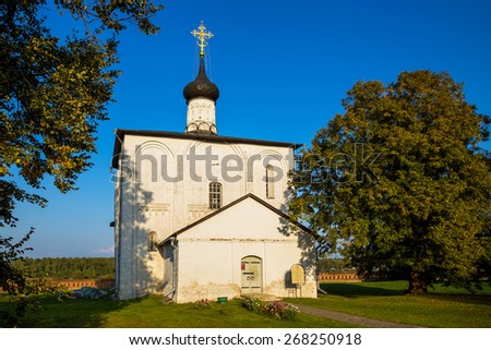 KIDEKSHA, RUSSIA - SEPTEMBER 08, 2014: Church of Boris and Gleb a built in 1152, on orders of Prince Yuri Dolgoruky, in Kideksha on Nerl River