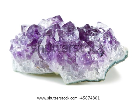 stock photo Amethyst crystals isolated on a white background
