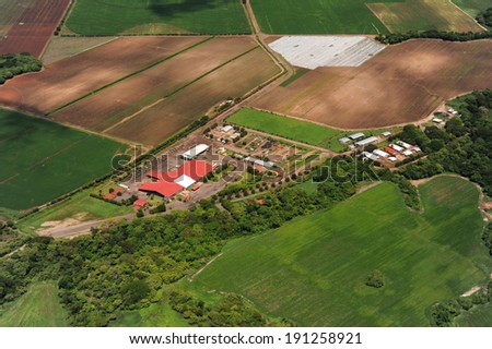 Aerial view of farm fields in Costa Rica