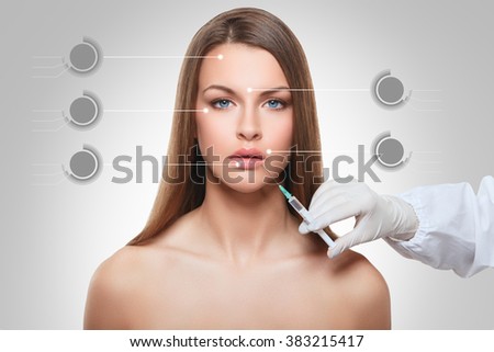 closeup portrait of cosmetic botox injection in the female face lip zone