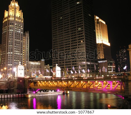 Chicago River Bridge over Michigan Avenue at night