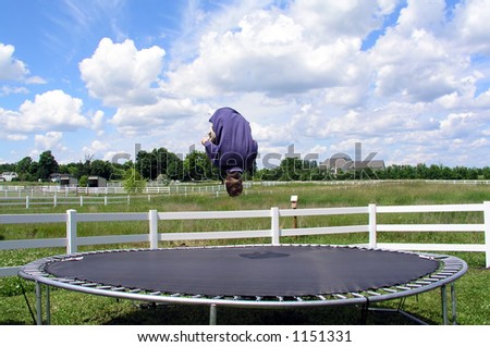 Doing a flip on a trampoline, stop-motion upside-down
