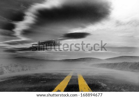 Foggy road, Road to Perdition, Winter weather, Dark road