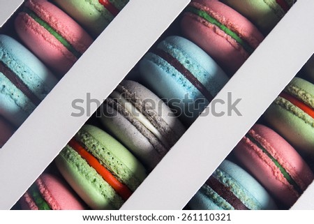Macarons inside the box / Macarons in the box / Colorful macarons inside the box