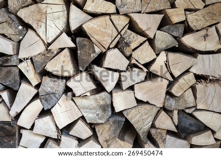 Stacked fire wood /Oak wood stacked for fire/Oak tree wood stacked for fire
