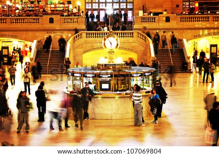 NEW YORK CITY - APRIL 18: Famous New York City landmark Grand Central Station (has more than 44 tracks and 67 platforms) full of tourists and commuters on April 18, 2011 in New York, New York.