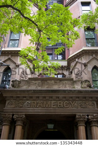 NEW YORK CITY - AUG 5: An original townhouse located in the Gramercy section of NYC on August 5, 2012. Gramercy is a section of NY where real estate is stable, & the architecture & parks are pristine.