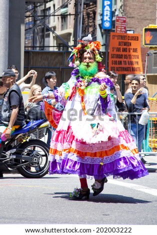 New York City, NY - June 29th, 2014: LGBT Pride Parade in New York City, NY on June 29th, 2014. LGBT pride march takes place during pride week and is the culmination of week long festivities.