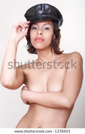 stock photo Beautiful naked asian with a cap