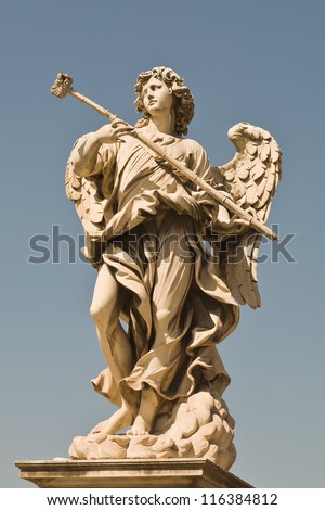 Roman sculpture angel with a club in his hands