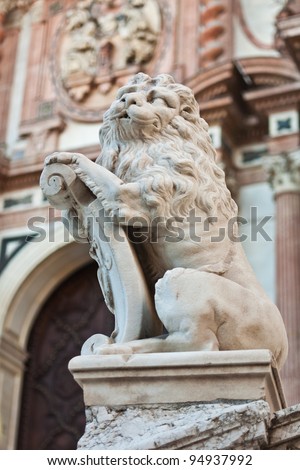 ancient Roman statue of a lion in Malaga, Spain
