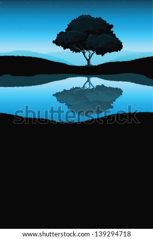 Nature landscape with tree and stars for Your design. Vertical orientation