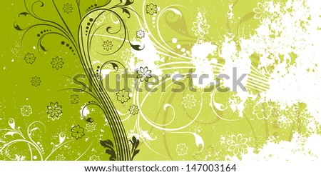 Abstract grunge background with floral scrolls