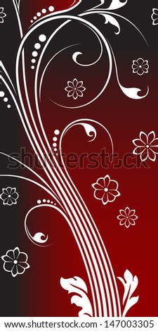 Abstract background with floral scrolls on red